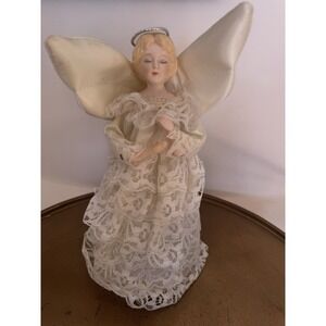 Vintage Christmas Tree Topper Angel Lace Decor Porcelain Holidays